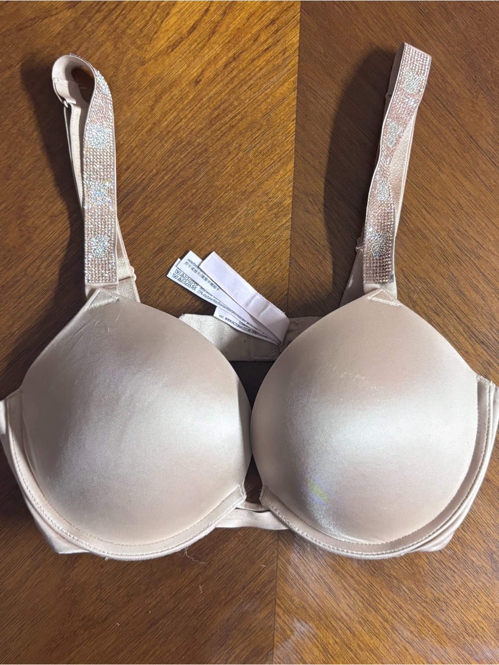 Victoria's Secret Light Nude Molded push up BOMBSHELL Bra with Sparkle Straps